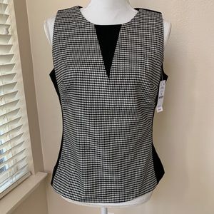 NWT WHBM Black/Cream Houndstooth Zip-Back Top 10